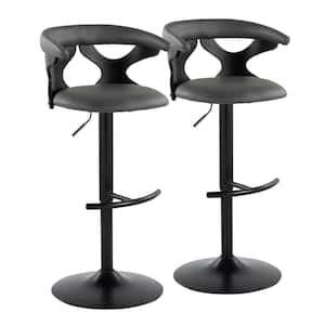 Gardenia 32.5 in. Grey Faux Leather, Black Wood and Black Metal Adjustable Bar Stool (Set of 2)
