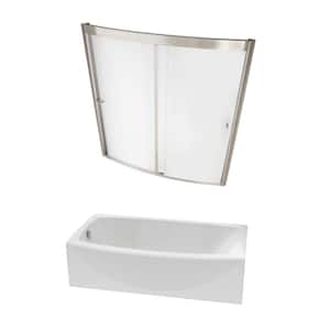 Ovation 60 in. Standard Fit Bathtub Kit with Left-Hand Drain and Sliding Tub/Shower Door in Satin Nickel