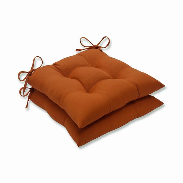 Pillow Perfect Solid 19 in. x 18.5 in. Outdoor Dining Chair Cushion in Orange (Set of 2)