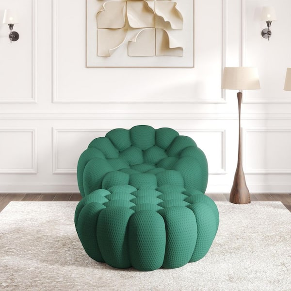 41.3 in. Armless 3D Knitted Fabric Bubble Sofa Upholstered Ottoman in Green