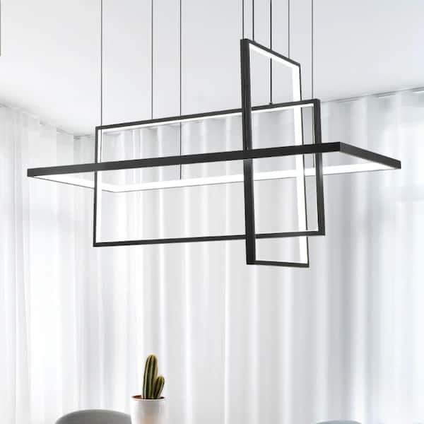 33 in. W x 12.6 in. H 3-Light LED Modern Chandelier in Black with Wrought Iron Accents