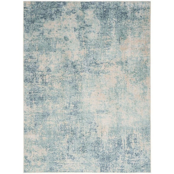 Nourison Astra Machine Washable 5 ft. x 7 ft. Blue Ivory Abstract Contemporary Area Rug