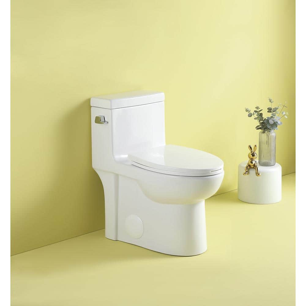 1-Piece 1.28 GPF High Efficiency Siphonic Single Flush Elongated Toilet in Glossy White Soft-Close, Seat Included -  Xspracer, JH-T03-GW