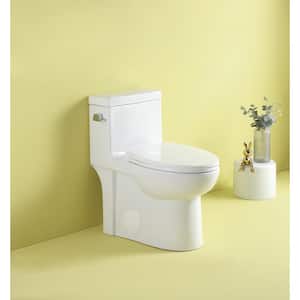 1-Piece 1.28 GPF High Efficiency Siphonic Single Flush Elongated Toilet in Glossy White Soft-Close, Seat Included
