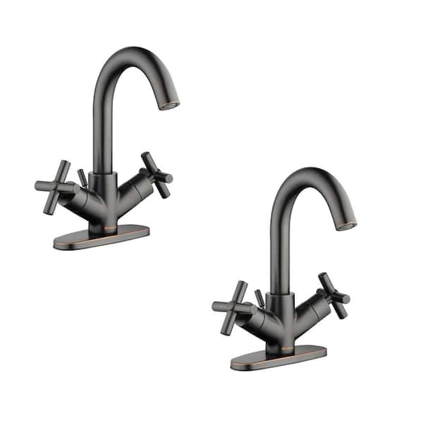 Glacier Bay Dorset Cross Double-Handle Single-Hole Bathroom Faucet in Bronze (2-Pack)