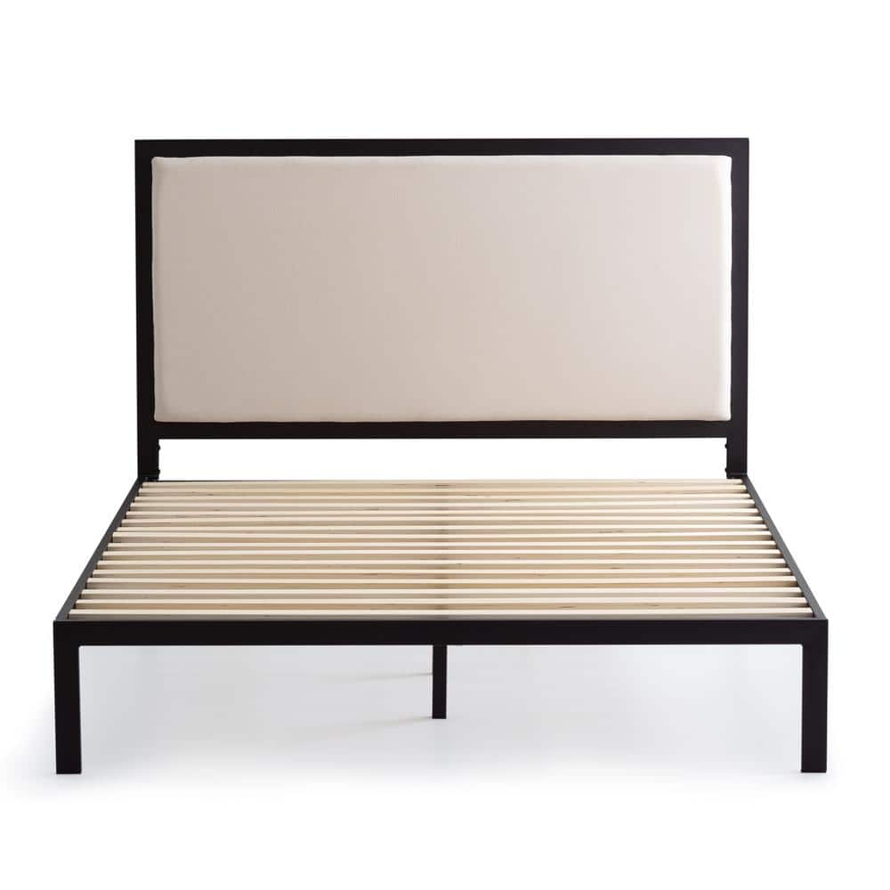 Mara Beige Ivory Metal Frame Full with Curved Upholstered Headboard Platform Bed -  Brookside, BS0001MUBFFIV