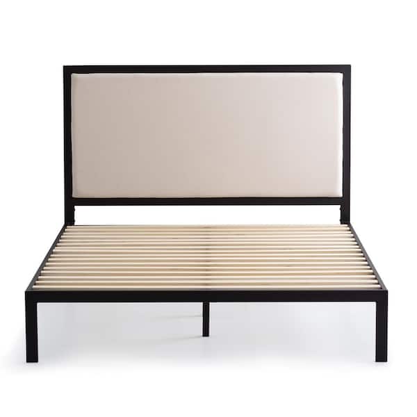 Brookside Mara Beige Ivory Metal Frame Queen Platform Bed with Upholstered Headboard