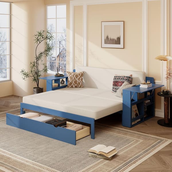Harper & Bright Designs Blue Queen Size Daybed Convertible