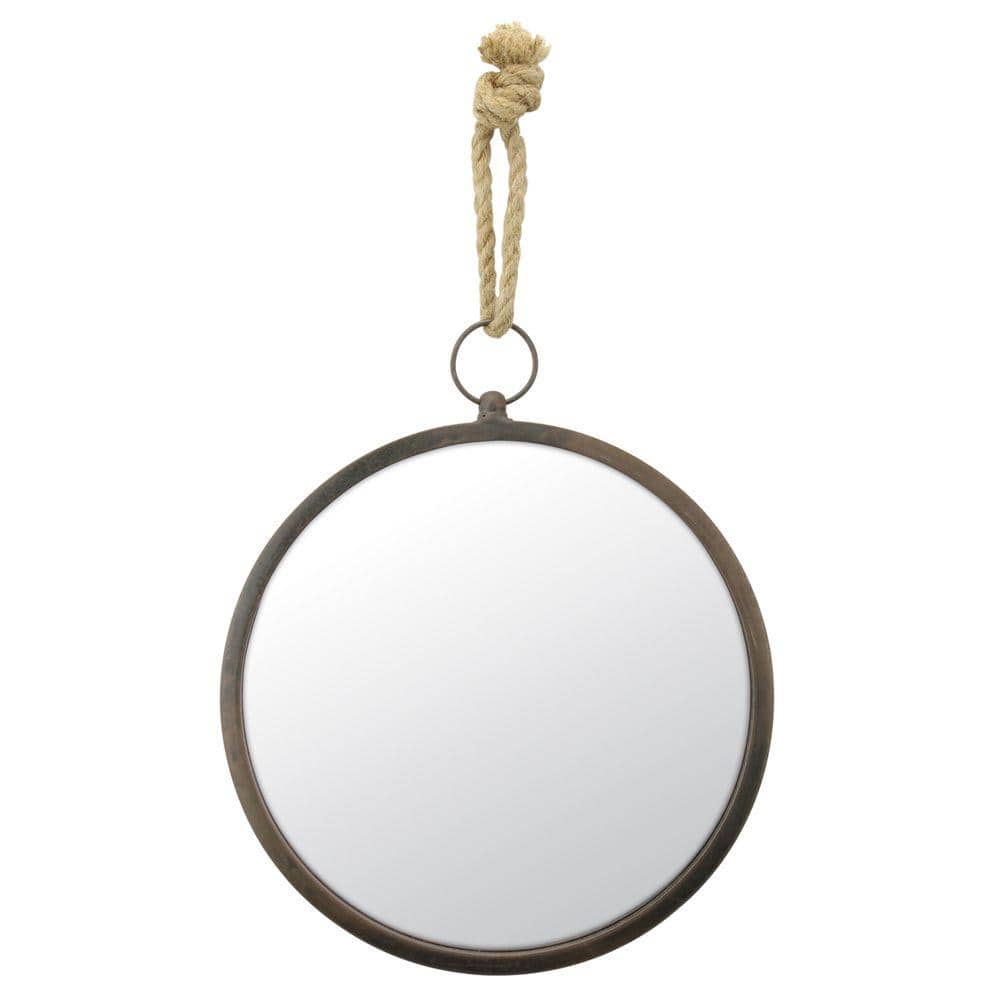 Nautical Charm Round 13" Silver and Wood Wall Mirror with Rope