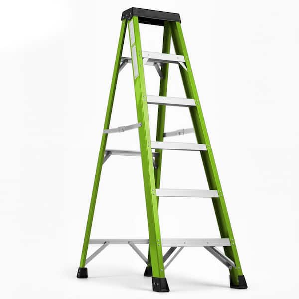 5.2 ft. Fiberglass Insulation Single-Sided Step Ladder (10 ft. Reach) with Tool Holder, 330 lb. Load Capacity, Green