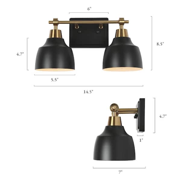 LNC Modern 2-Light Black Vanity Light with Brass Plated