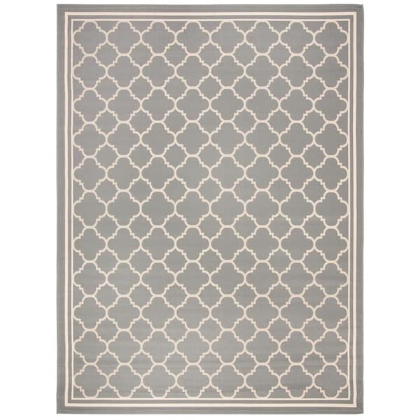 SAFAVIEH Courtyard Anthracite/Beige 8 ft. x 10 ft. Geometric Moroccan Indoor/Outdoor Area Rug