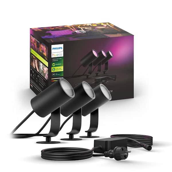 Lily Outdoor Black Spot Light Smart Color Changing Low Voltage Plug-In Kit with Integrated LED and Bridge (3-Pack)