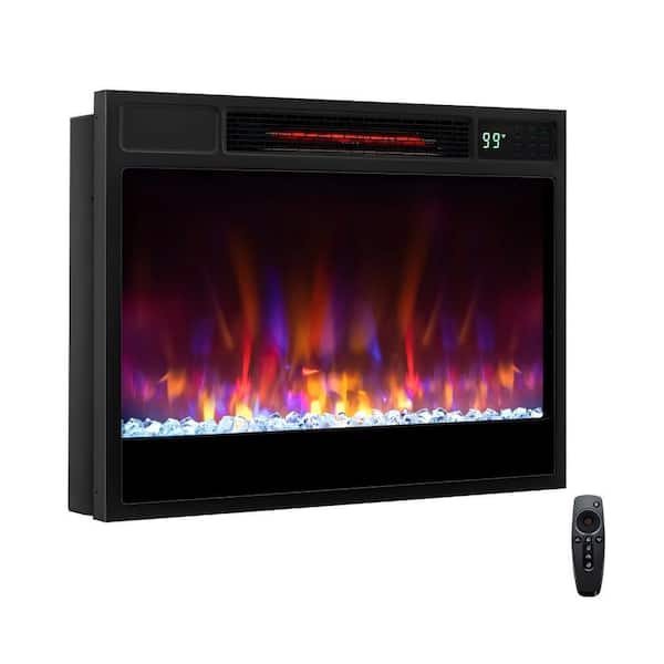 23 in. Infrared Quartz Electric Fireplace Insert Heater with 6 Flame Colors, Thermostat, Remote, and Child Lock, Black