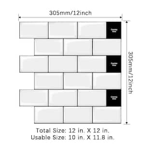 10 in. x 11.8 in. White with Black Grout Thin Vinyl Peel and Stick Backsplash Tiles for Kitchen (20-Pack/16.39 sq. ft.)