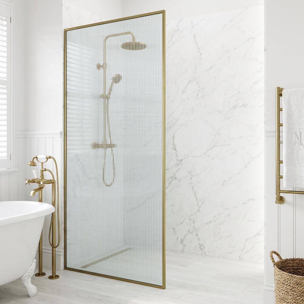 VIGO Meridian 34 in. W x 74 in. H Framed Fixed Shower Screen Door