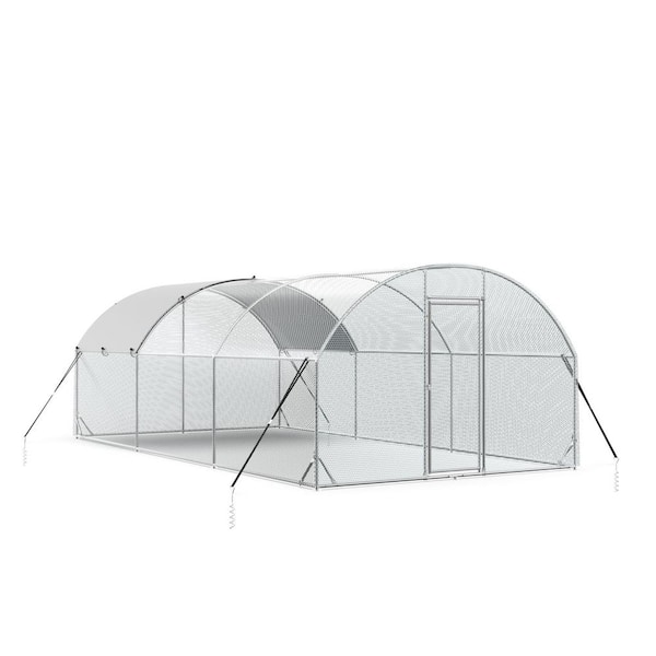Tidoin 77 in. H x 234 in. W x 120 in. D Large Metal Chicken Coop Poultry Cage with Waterproof and Anti-Ultraviolet Cover