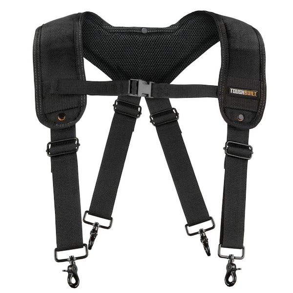 TOUGHBUILT Universal one-size-fits-all Black Comfort Padded Suspenders with ClipTech attachment points and rugged construction