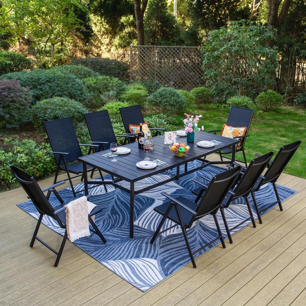 9-Piece Metal Rectangle Outdoor Dining Set with Black Folding Chair price history on PriceWatchPro