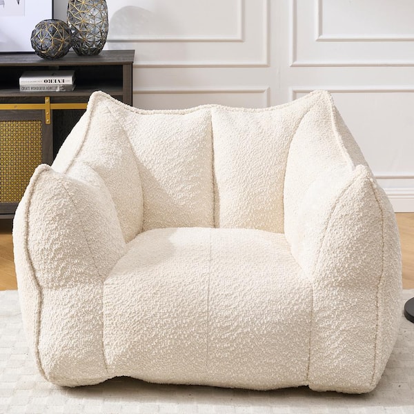 Beige Chenille Polyester Bean Bag Sofa Chair with Highly Resilient Foam for Living Rooms