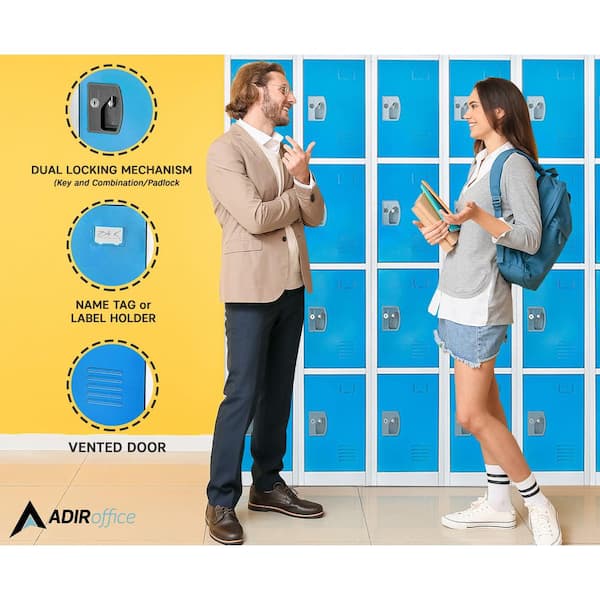 AdirOffice - 629-Series 72 in. H 4-Tier Steel Key Lock 4-Shelf Storage Locker Free Standing Cabinets in Blue (2-Pack)
