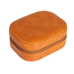 Caramel Brown Polyester Travel Jewelry Organizer Box