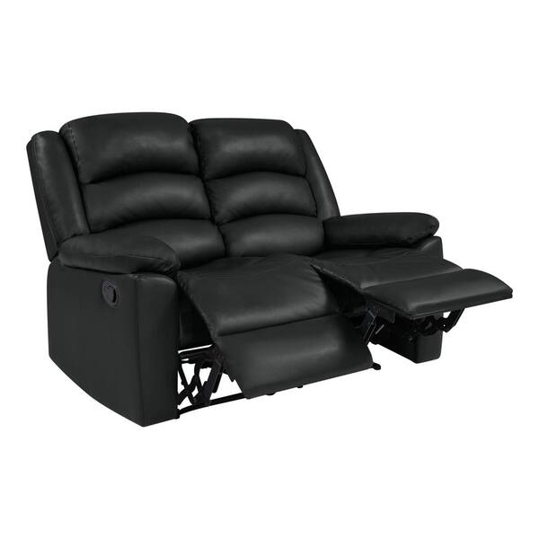  58 in. Black Polyester 2-Seater Reclining Loveseat with Flared Arms