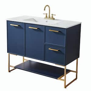 40 in. W x 18 in. D x 34 in. H Morden Bathroom Vanities in Dark Blue with White Ceramic Top With Single Sink in White