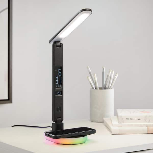 Morden 13.5 in. Black Modern Integrated LED Folding Table Lamp for Bedrooms with Wireless Phone Charger and USB-A Port