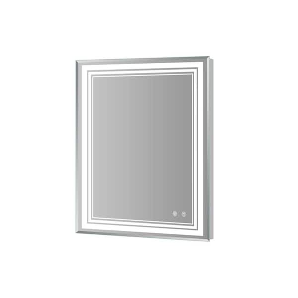 FUNKOL 24 in. W x 36 in. H Rectangular Framed LED Mirror Anti-Fog Wall Mount Bathroom Vanity Mirror in Silver