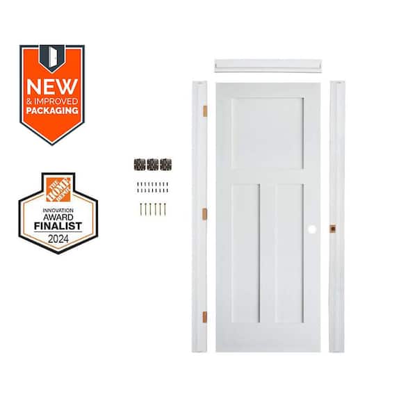 24 in. x 80" Shaker 3-Panel Lefthand Primed Solidcore MDF Wood Assembly Required Interior Doorkit w/Quick Assemble Jamb