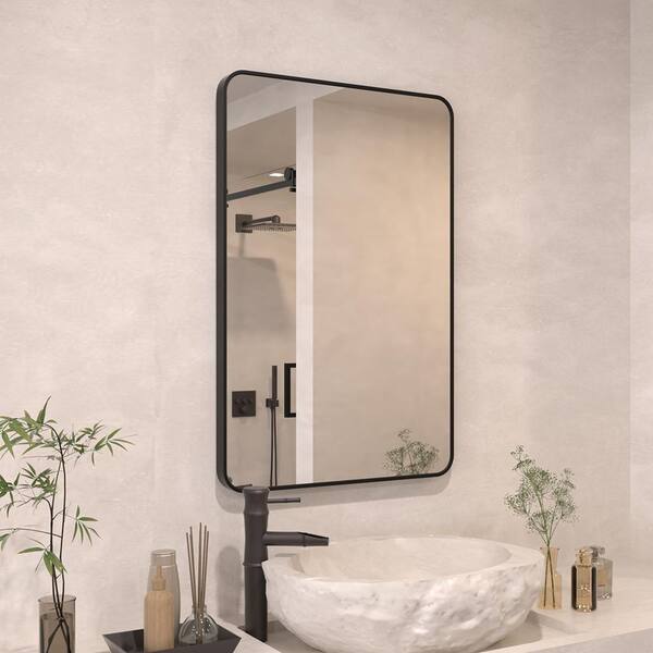 FAMYYT 23 in. W x 26 in. H Rectangle Framed Vertically/Horizontally Wall Bathroom Vanity Mirror in Matte Black