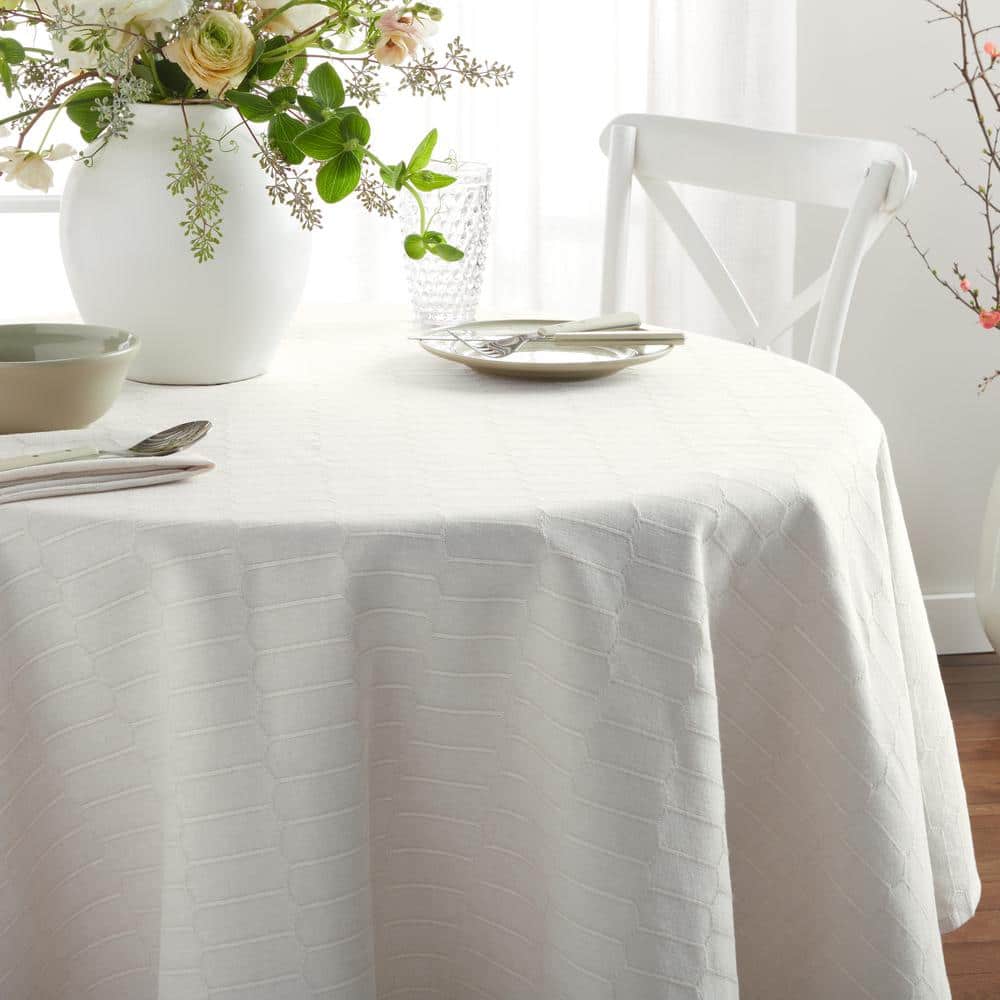 Beige Cotton-Blend Honeycomb Pattern Round Tablecloth