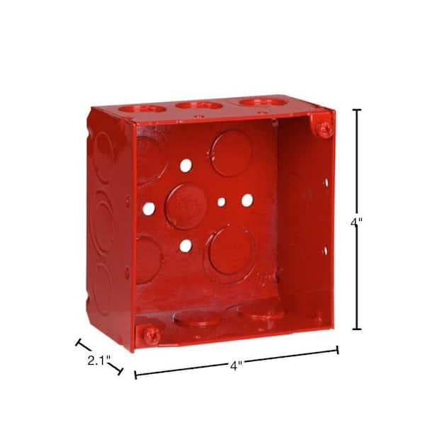 Steel City 4 in. Square 2-1/8 in. Deep Red Box 1/2 in. and 3/4 in