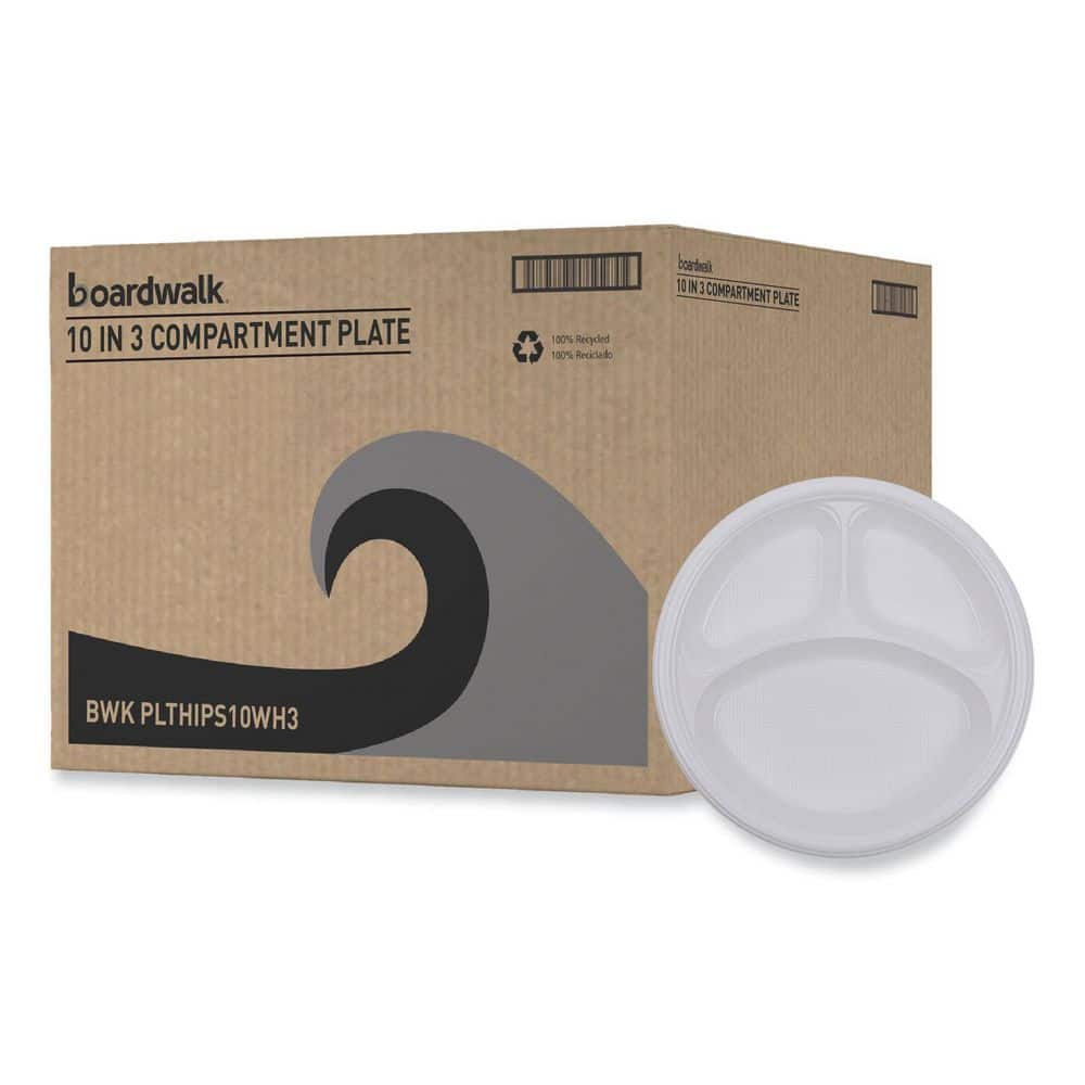 White 10-Inch Round Plastic Plate with 3 Compartments