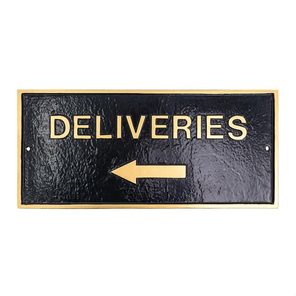 Montague Metal Products 7.25" x 15.25" Deliveries with Left Arrow Standard Rectangle Wall Statement Plaque - Black/Gold
