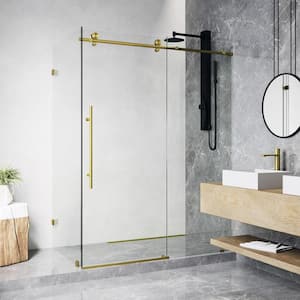 Elan E-Class 34 in. L x 46 in. W x 76 in. H Frameless Sliding Rectangle Shower Enclosure in Matte Gold with Clear Glass