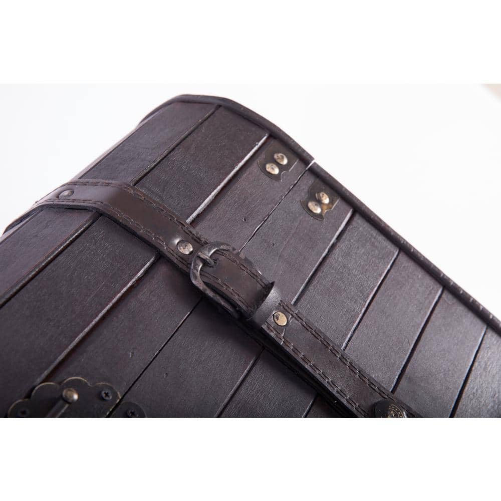 Antique Style Black Wooden Steamer Trunk Coffee Table with Leather Trimmings