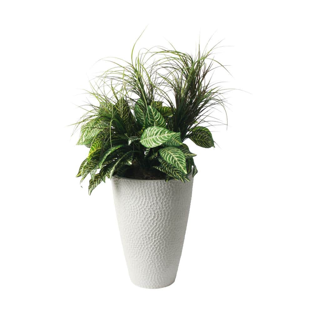 Weathered White Large Round Textured Outdoor Planter