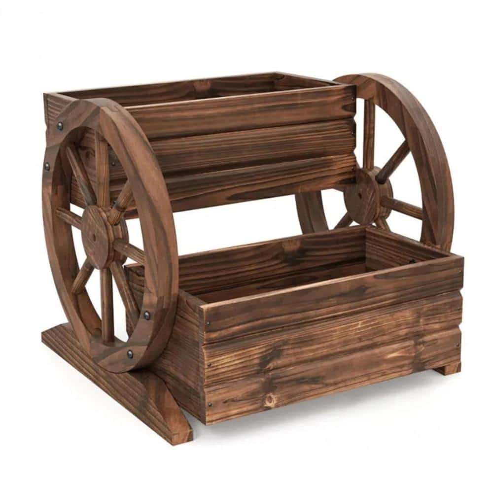 2-Tier Rustic Wood Wagon Garden Bed with Drainage Holes & Wheels, Elevated Planter for Vegetables, Herbs, Flowers price history on PriceWatchPro