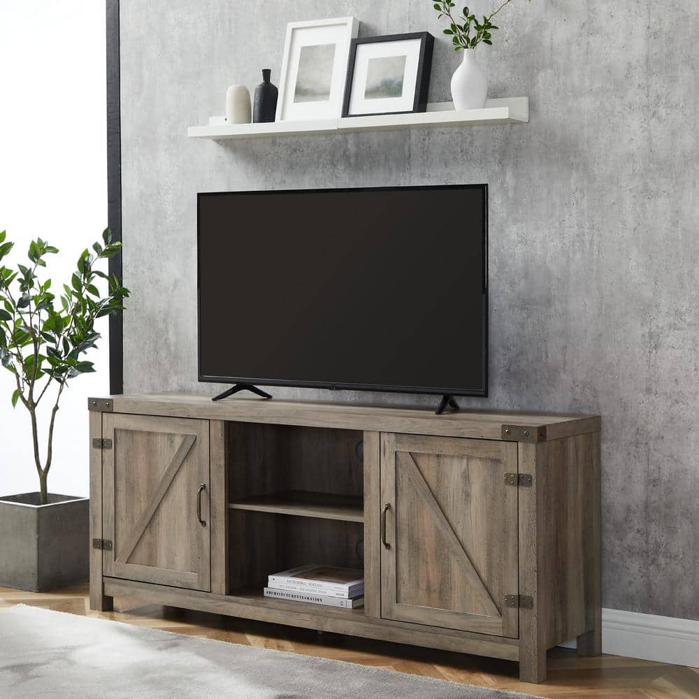 Walker Edison Furniture Company Barnwood Collection 58 in. Grey Wash 2-Door  TV Stand fits TV up to 60 in. with Adjustable Shelf HD58BDSDGW