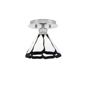 Albany 1-Light 7 in. Brushed Nickel Semi-Flush with Pearl and Black Flair Art Glass Shade