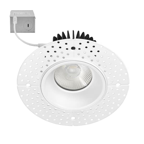 4 in. Trimless Slim Round Recessed Anti-Glare LED Downlight, White, Canless IC Rated, 1000 Lumens, 5 CCT 2700K-5000K