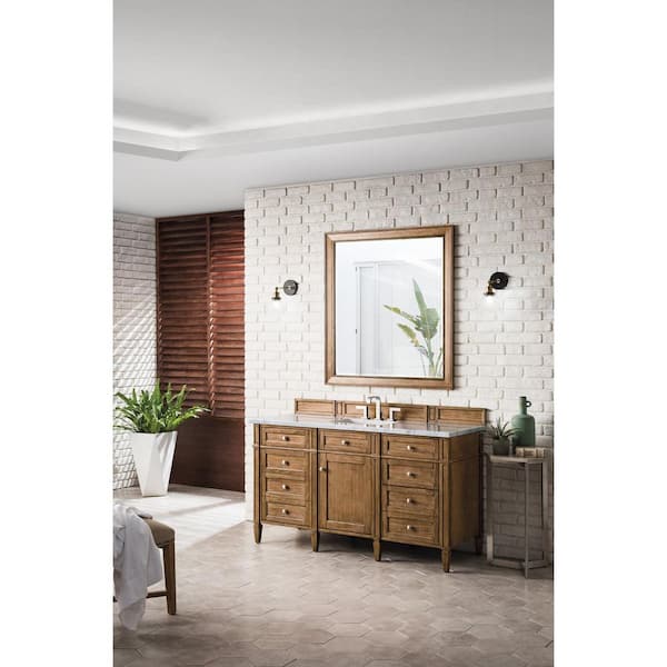 Brittany 60.0 in. W x 23 in. D x 34 in. H Bathroom Vanity in Saddle Brown with Carrara Marble Marble Top