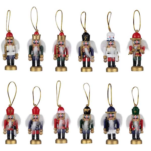 12-Piece Set of Red and Blue Mini Decorative Christmas Nutcracker Ornaments 3.25 in.