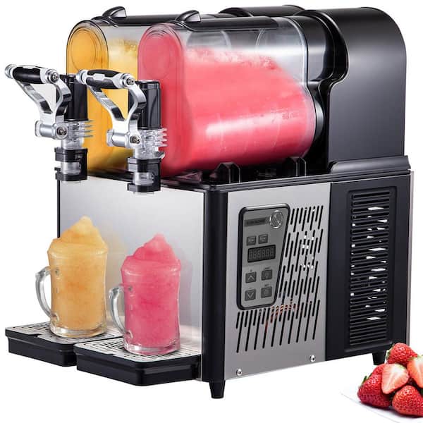 203 oz. Commercial Slushy Machine, 3LX2 Tank Black Snow Cone Machine, 340W with Temperature Preservation Stainless Steel