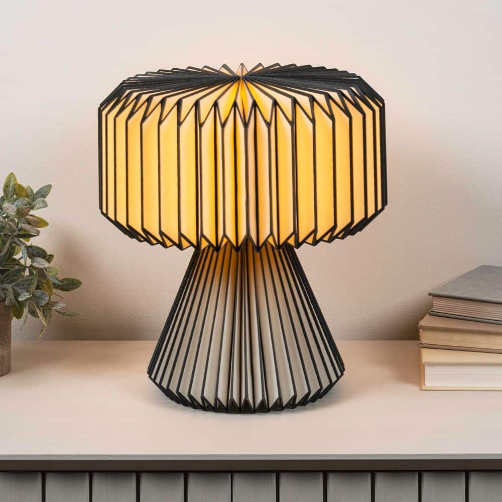 Zelda 12.8 in. Modern Art Deco Paper Pleated Shade Accent LED Table Lamp, Black/Off-White price history on PriceWatchPro