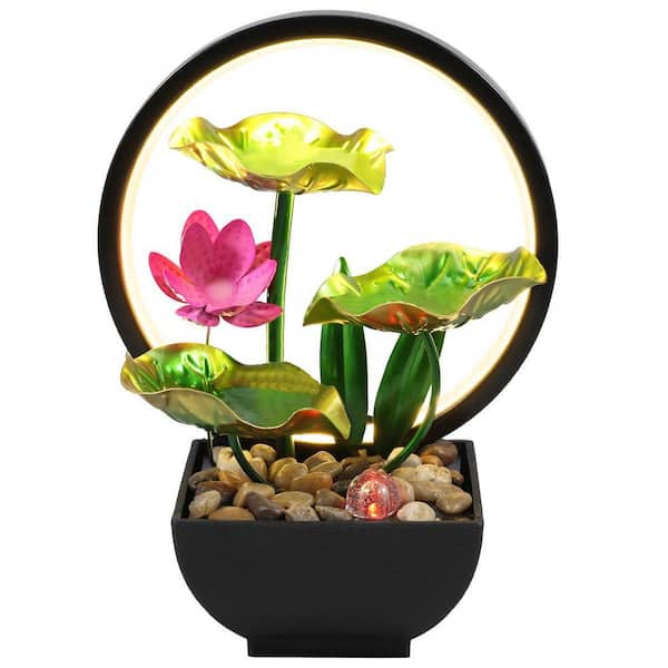 11 in. USB Powered Metal and Plastic Tabletop Waterfall Fountain with Lights and Rocks