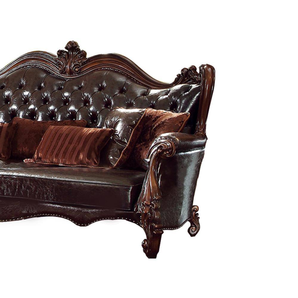 Versailles Dark Brown Leather Sofa with Cherry Oak Trim