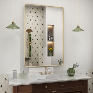 24 in. W x 36 in. H Rectangular Aluminum Alloy Framed and Tempered Glass Wall Bathroom Vanity Mirror in Brushed Gold